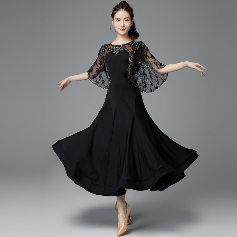 摩登舞裙比赛表演出新款国标华尔兹交谊际舞蹈大摆烫钻渐变连衣裙