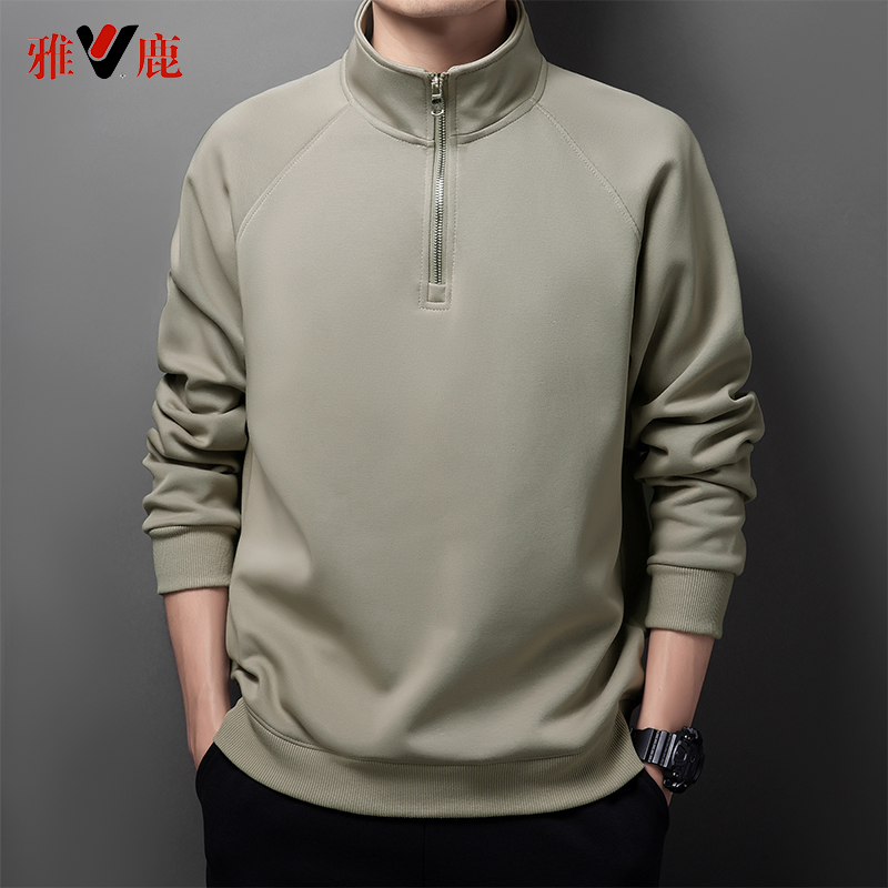 2025新款雅鹿立领半拉链时尚休闲