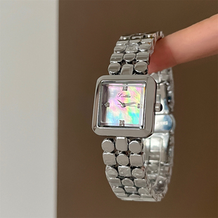 诗高迪方形镶钻贝母表盘女士石英手表女小众设计轻奢时尚 职场腕表