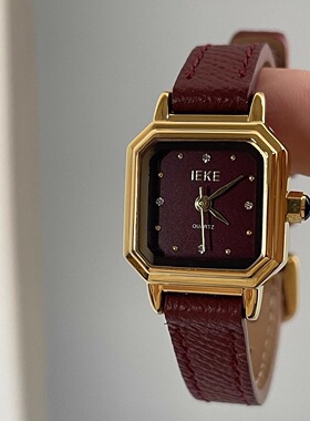 MIDI 安哥拉红色中古风手表女方形镶钻小表盘复古精致高级感女表