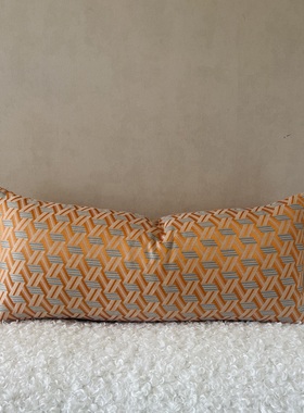 简约现代橙色床上靠垫套样板房软装几何腰枕沙发不含芯长条抱枕套