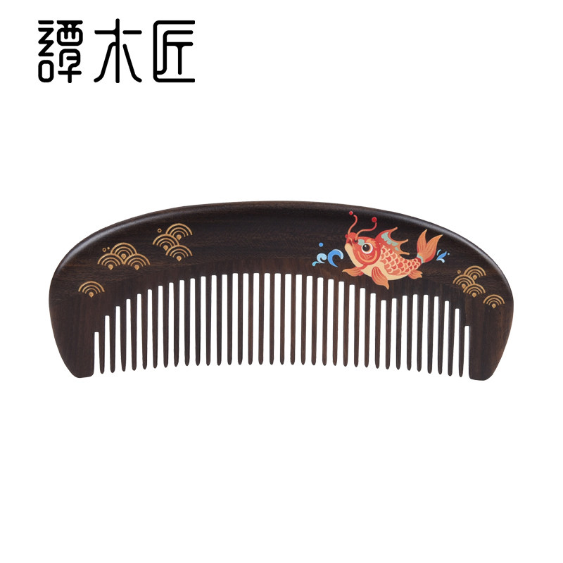 谭木匠新品漆艺梳鲤跃龙门长发直发专用经络按摩可定制