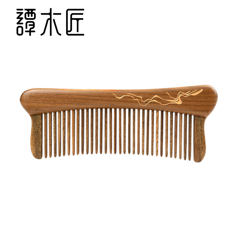 谭木匠新品礼盒镶齿梳须尽欢天然木梳子女士长发专用经络按摩梳