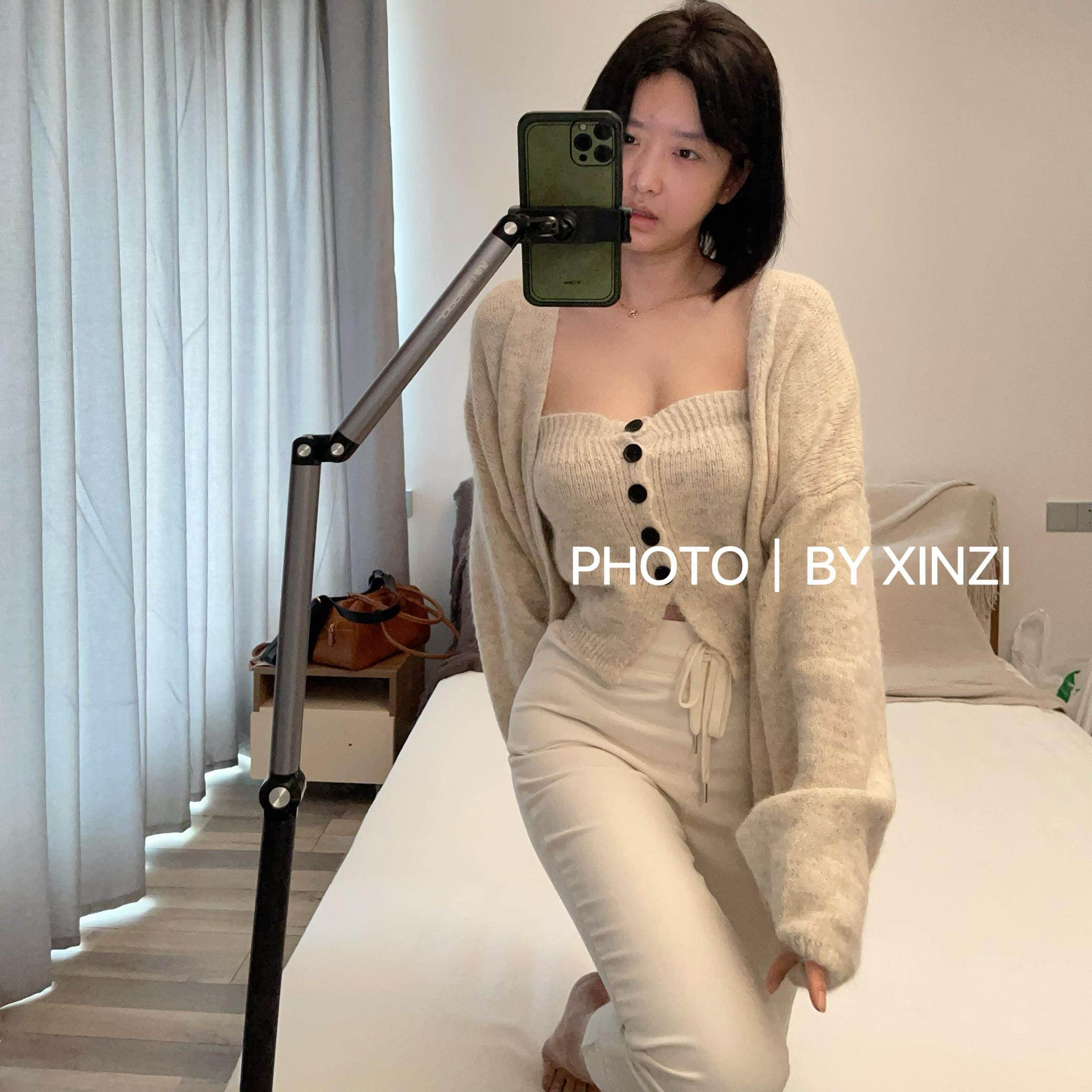 现货在途~自留温柔软糯针织外套+针织抹胸两件套女裙毛衣外搭中长