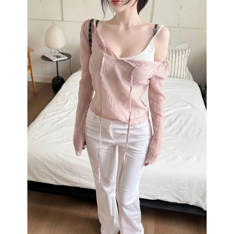 韩版慵懒风抽绳褶皱显瘦上衣