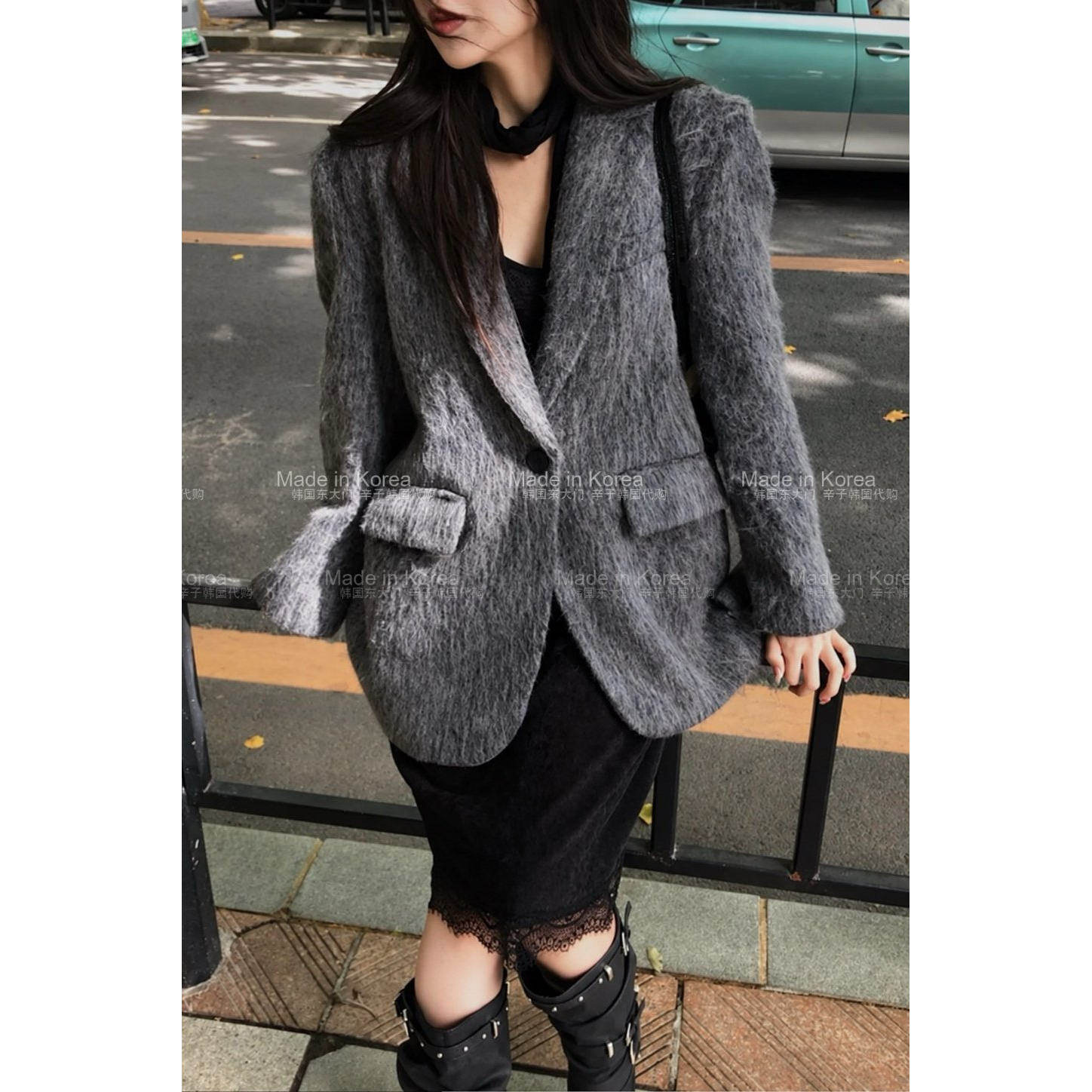 韩代复古加厚毛呢西装外套女