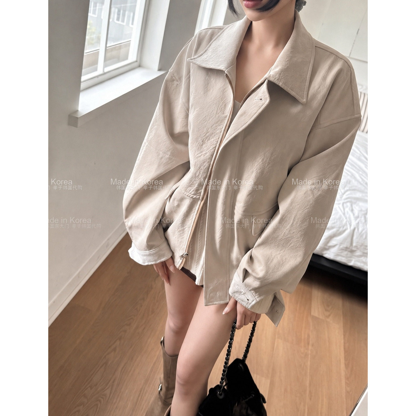 韩系工装短夹克女宽松显瘦秋