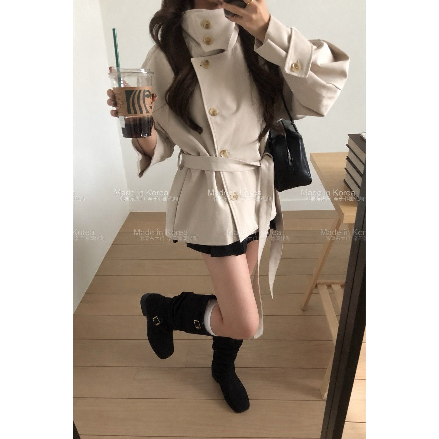 秋季法式立领系带短款风衣女
