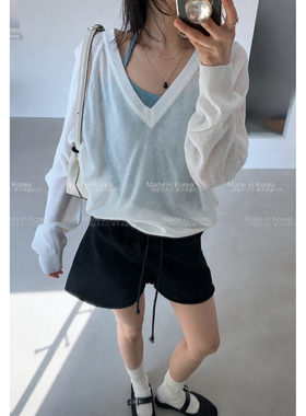 韩系V领慵懒风针织衫女显瘦
