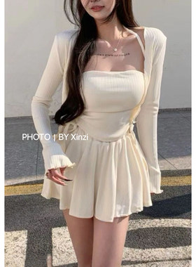 夏季辣妹风吊带高腰短裙套装