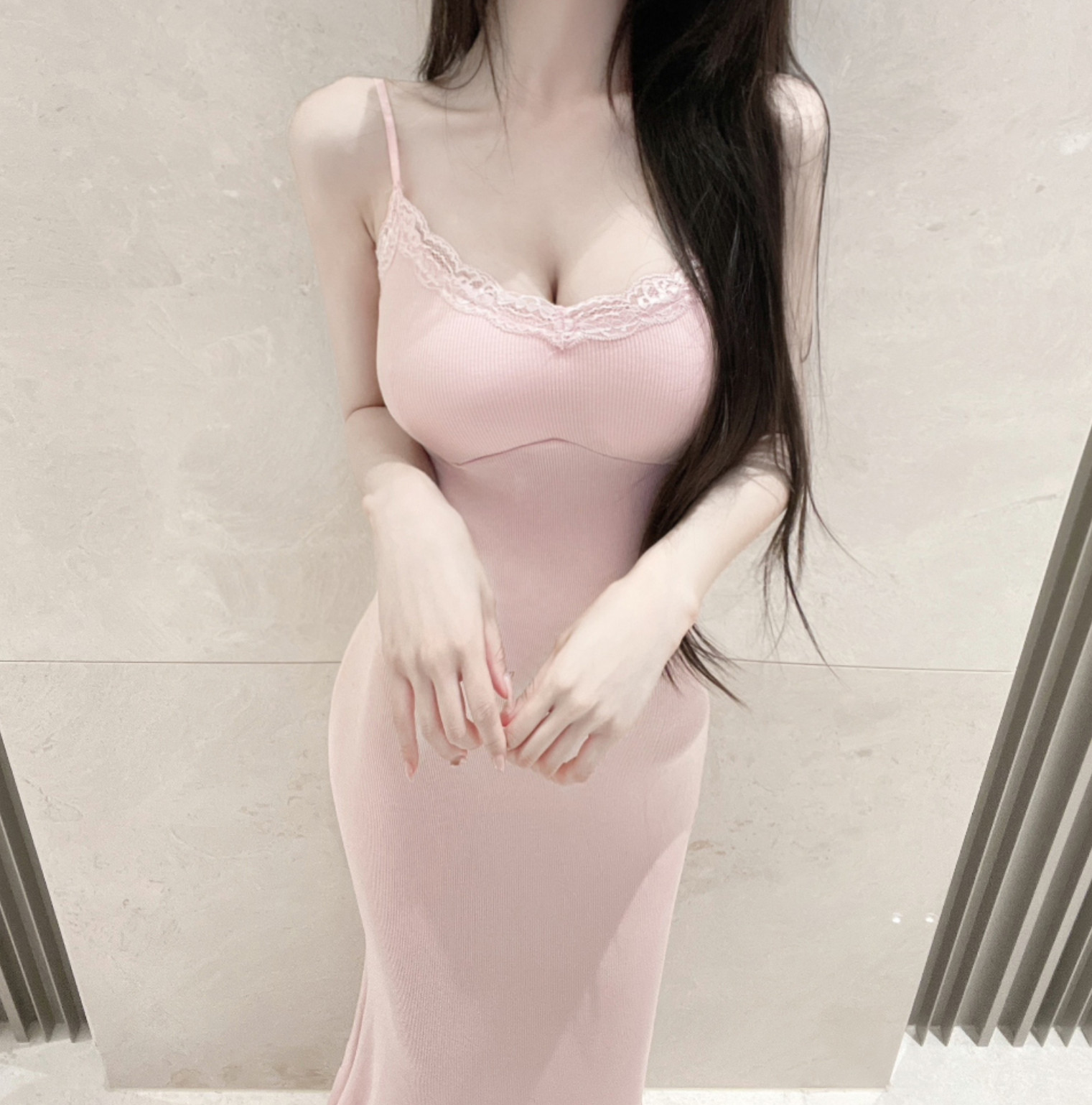 性感紧身棉纯色显瘦长裙