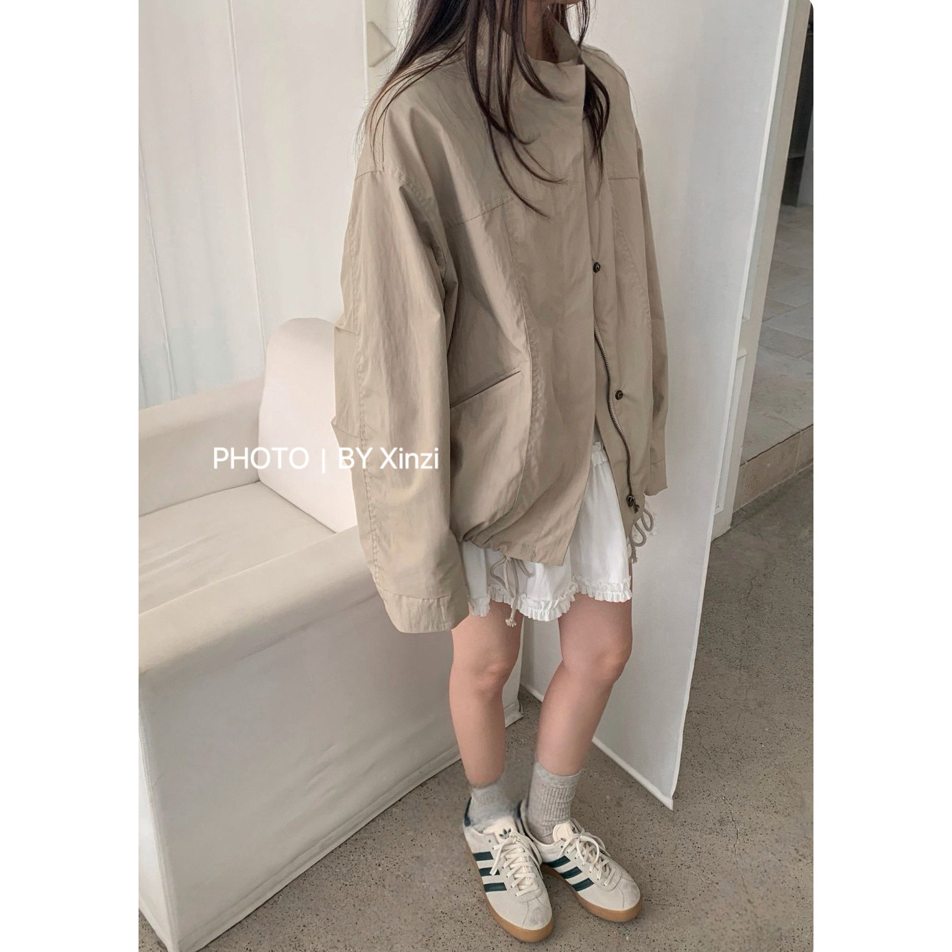 辛子韩国代购韩版立领短外套女显瘦百搭上衣春季宽松系扣休闲夹克