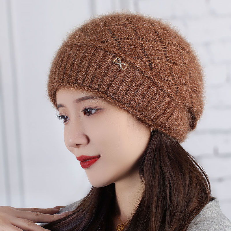 秋冬季冬季松鼠新款双层加厚针织百搭堆堆护耳女士帽子时尚保暖帽