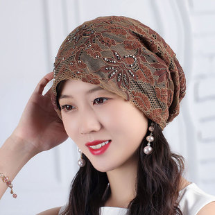 帽子女帽夏季堆堆帽头巾帽薄款蕾丝包头帽遮白发韩版女帽休闲帽子