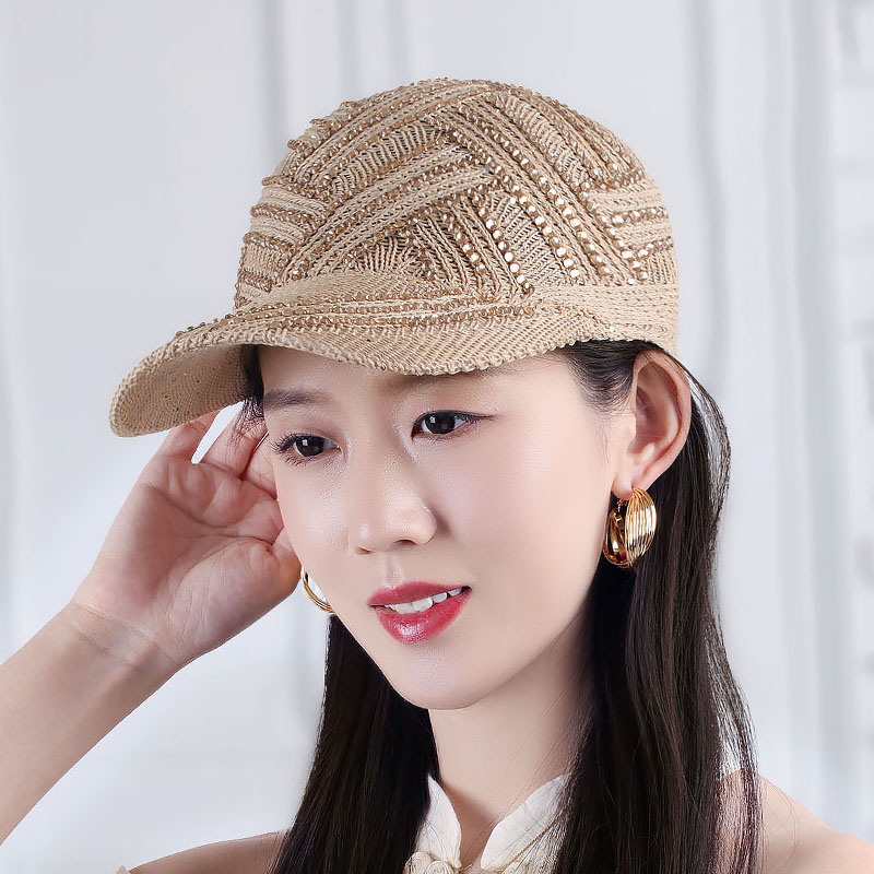 25年帽夏季时尚韩版镂空针织棒球帽水钻鸭舌帽百搭网眼透气遮阳帽