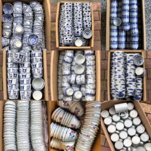 八十年代出口库存老瓷器手绘青花功夫茶杯大口径手压杯老茶杯台湾