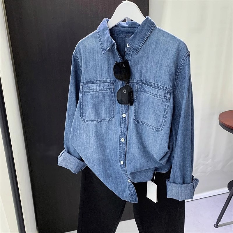 春季新款水洗棉牛仔衬衣女外套女长袖百搭宽松直筒休闲打底棉衬衫,女装/女士精品,衬衫,淘宝优惠券,粉丝福利购,淘宝优惠卷