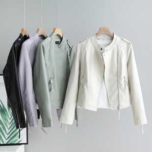 韩范机车服修身 短款 立领pu皮夹克外套 春秋季 小皮衣女士欧洲站新款