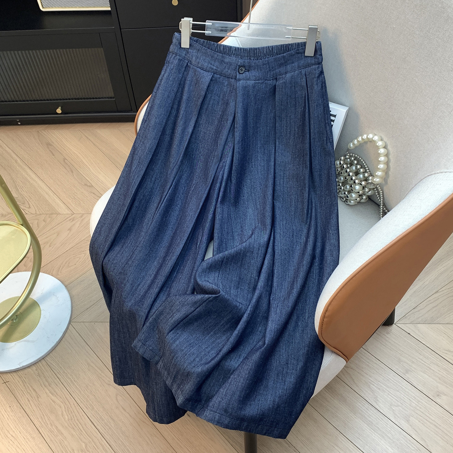 夏季薄牛仔阔腿裤女新款8分裤女图片
