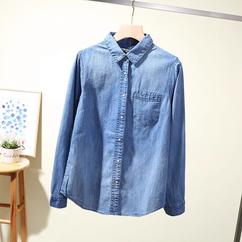 春秋新款显瘦纯棉衬衣舒适内搭宽松翻领水洗棉长袖休闲牛仔衬衫女,女装/女士精品,衬衫,淘宝优惠券,粉丝福利购,淘宝优惠卷
