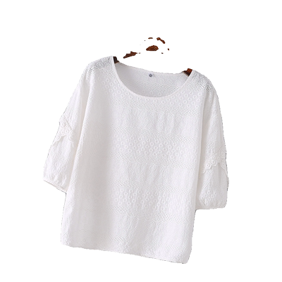 直筒韩版套头五分纯棉宽松衬衫女