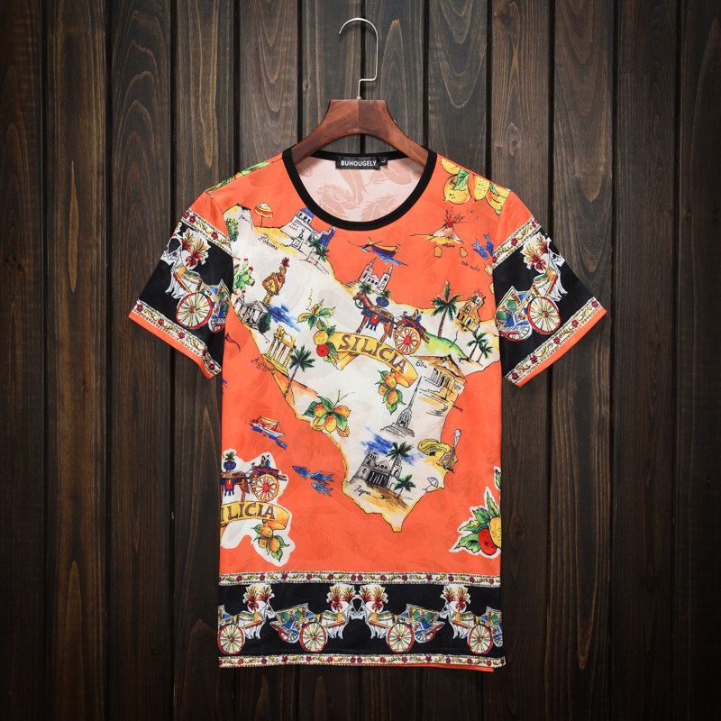 Trend man Summer fund Short sleeved Tt T-shirts Decor Chaopai leisure time Orange Humanities printing jacket T-shirtin the Men's clothing, T-shirt  category - from Buy2taobao.com to provide professional Taobao agent buy service