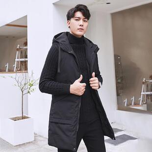 潮流男士洋气连帽羽绒棉马甲保暖坎肩加厚拉链韩版修身中长款马夹