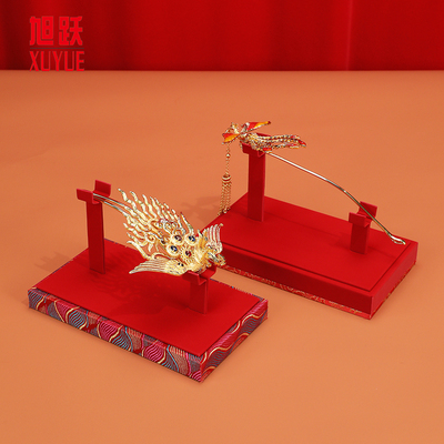 珠宝红色凤叉簪子展示道具