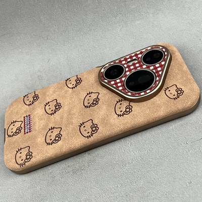 适用华为Pura 80 Pro手机壳红格子KT猫咪mate70Pro+保护套男女Mate 60 PRO皮质大视窗P70Pro软