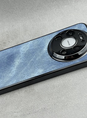 适用华为mate80Promax手机壳蓝色牛仔纹电镀mate70Pro精孔保护套新款苹果17PromaxMate60pro高级感Pura80Pro