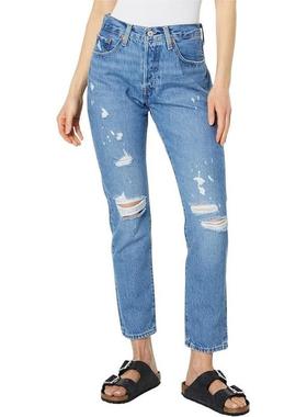 代购Levis李维斯女士牛仔裤修身耐磨蓝色破洞日常休闲女裤