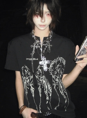 街头夏季y2k新款拉链短袖美式T恤个性宽松亚文化上衣高街上衣帅酷