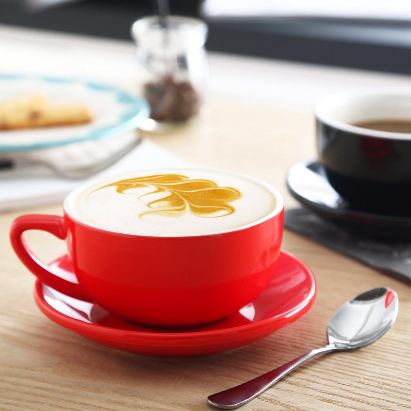 大容量创意拉花欧式咖啡杯碟套装拿铁杯红茶杯350ml支持定制