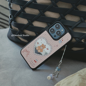 爱心小熊适用于三星s24ultra/S25全包镜面硬壳s23+/S22+文艺小众手机壳可爱三星s21+/s24+/s23ultra防摔壳