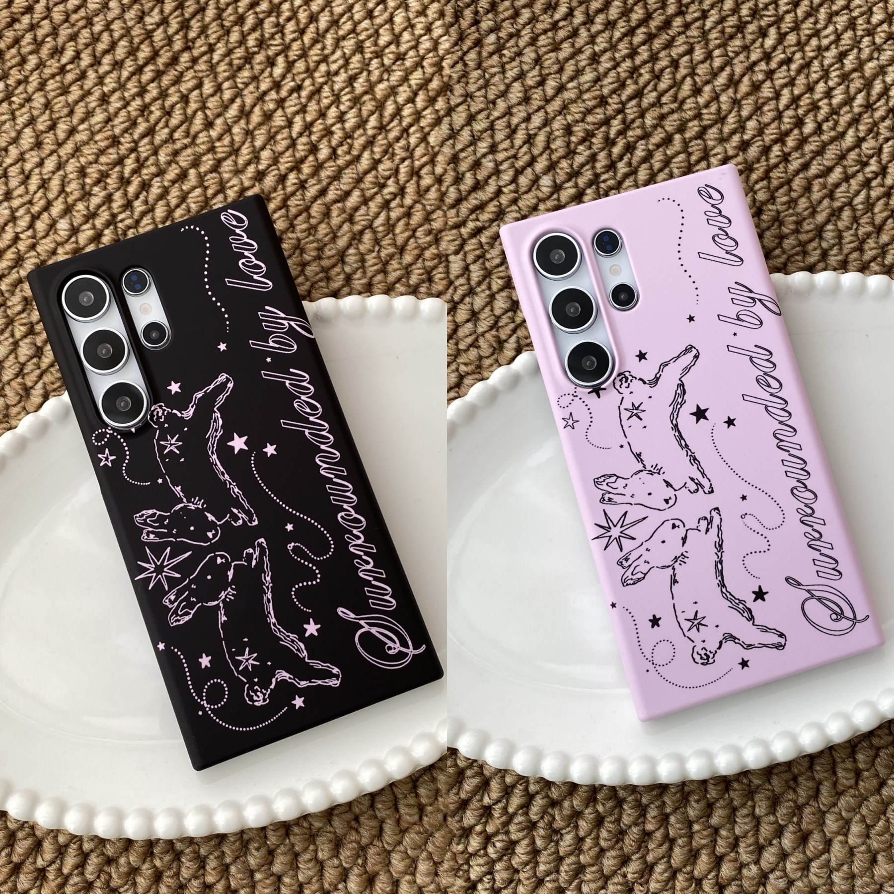 黑粉兔子适用于三星S22Ultra磨砂菲林手机壳S23+小众S24Ultra/s25ultra硬壳S21手机壳S25+/s23ultra创意S24