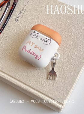 猫咪英文适用于Airpods3代保护套airpods2耳机套aipods4代蓝牙airpodspro2代可爱卡通磨砂菲林硬壳耳机壳