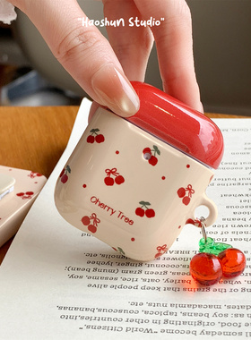 淡黄樱桃适用于Airpodspro保护套AirPods4耳机套aipods2/AirPodspro2苹果airpods3小众菲林光面创意耳机壳