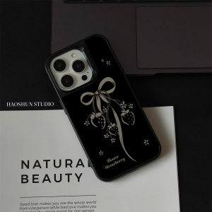 蝴蝶结草莓适用于三星s24ultra/S25全包镜面硬壳s23+/S22+文艺小众手机壳可爱三星s21+/s24+/s23ultra防摔壳