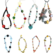 手机链珠链子手机壳挂链ins风挂绳可爱百搭卡通手腕挂链手工高级珠串钥匙扣CCD相机绳短款 串珠挂链