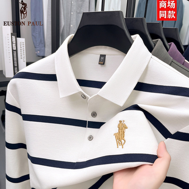 【奥莱品牌折扣】保罗男长袖T恤翻领春秋款条纹刺绣小马标POLO衫,男装,T恤,淘宝优惠券,粉丝福利购,淘宝优惠卷