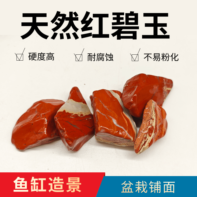 南非红碧玉鱼缸装饰鸡血碎石块大红色原石小摆件雕刻石头毛料石料