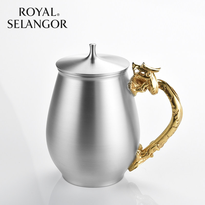 皇家雪兰莪ROYAL SELANGOR大啤酒杯带盖子镀金纯手工锡制品礼品装