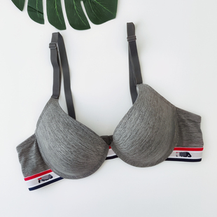 新款 韩国原单深灰色光面聚拢侧收上托带钢圈文胸纯棉内衬薄杯