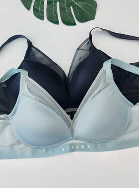 韩国原单新款光面聚拢上托侧收无痕藏蓝色薄款舒适好穿无钢圈文胸