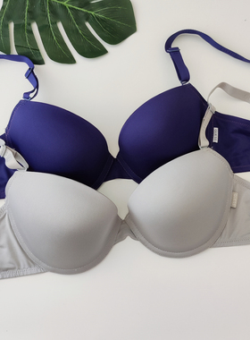 秋季新款韩国原单灰色紫蓝色光面聚拢上托带钢圈文胸纯棉内衬