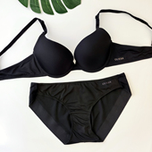 出口韩国品牌原单黑色光面聚拢上托侧收带钢圈文胸套装 小胸显大