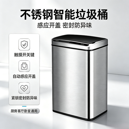 不锈钢智能感应家用垃圾桶带盖