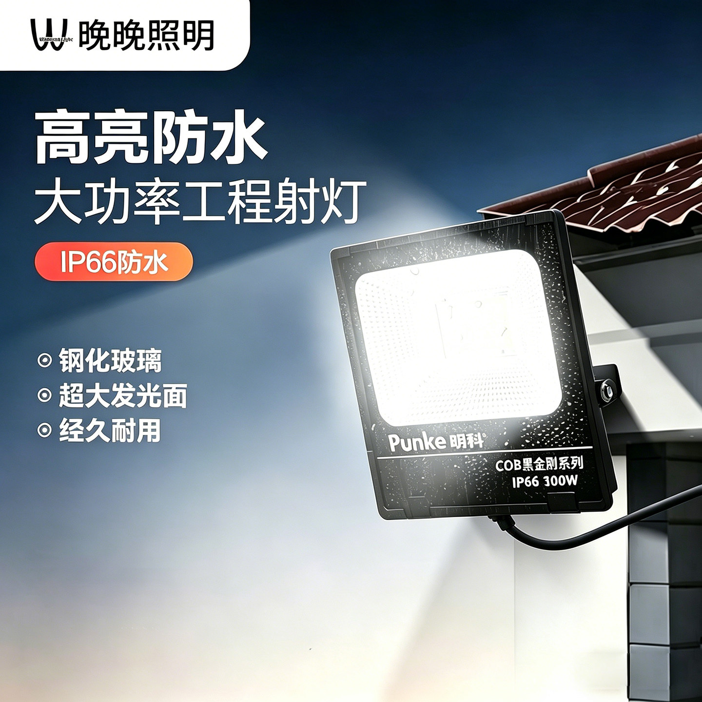户外照明灯工程射灯220V200w300瓦大灯探照灯室外工地投光灯led灯