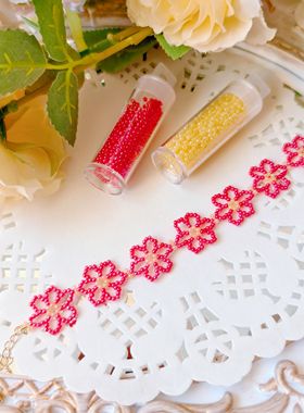 新年本命年红花米珠手环串珠手工手链小众个性闺蜜礼物成品材料包