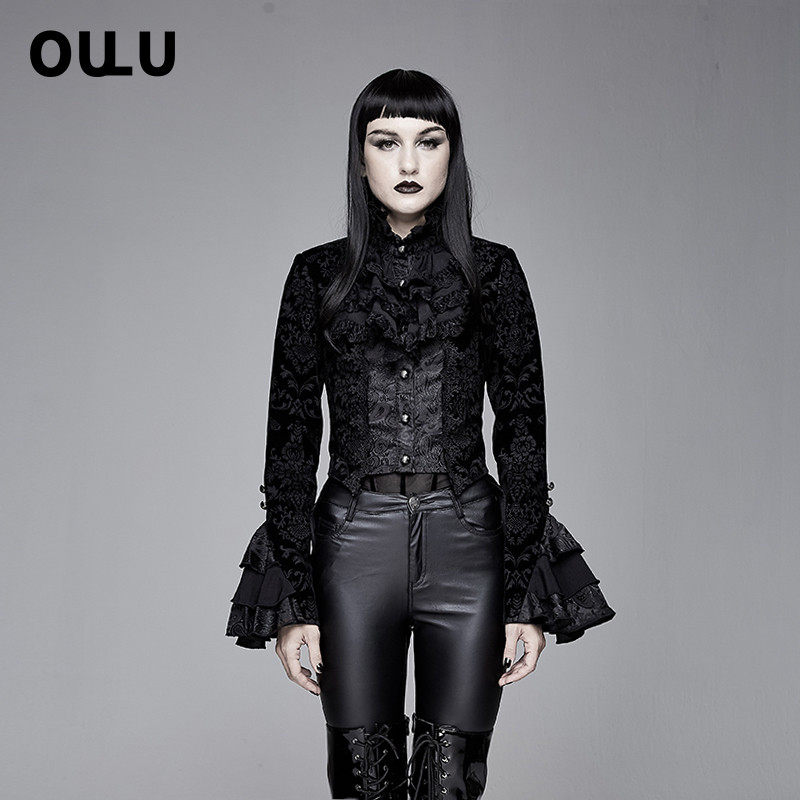 欧卢欧美哥特风暗黑系女装2020春季新款 复古宫廷修身黑色外套女